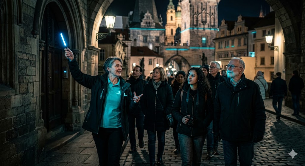 Tour guide leading tourists